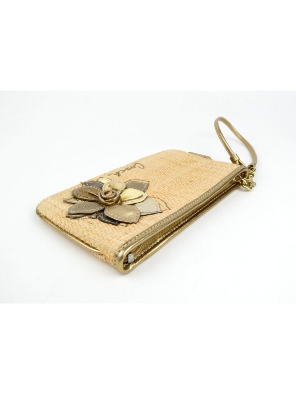 Coach Vintage Woven Straw Floral Applique Wristlet - Picture 5 of 12